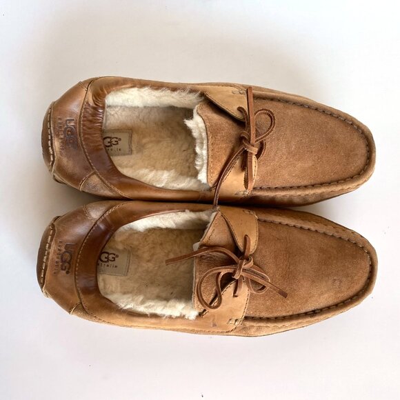 UGG "Bryon" Chestnut Suede Leather Slippers Men's Size 11 Slip On Moccasin - Picture 9 of 9